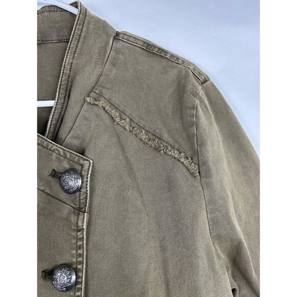 FREE PEOPLE Military Green Ruffle Frayed Hem Jacket Style OB480752 Size Large - Picture 13 of 16